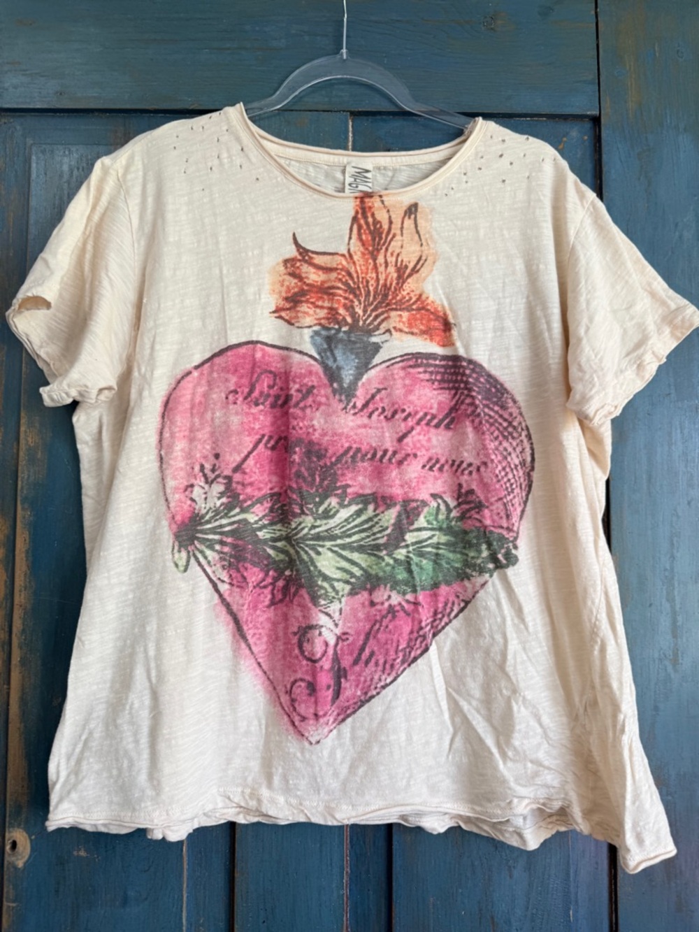 NWOT MAGNOLIA PEARL Awakening Sleeping Heart Cotton Boyfriend Tee OS No Flaws - Picture 2 of 8